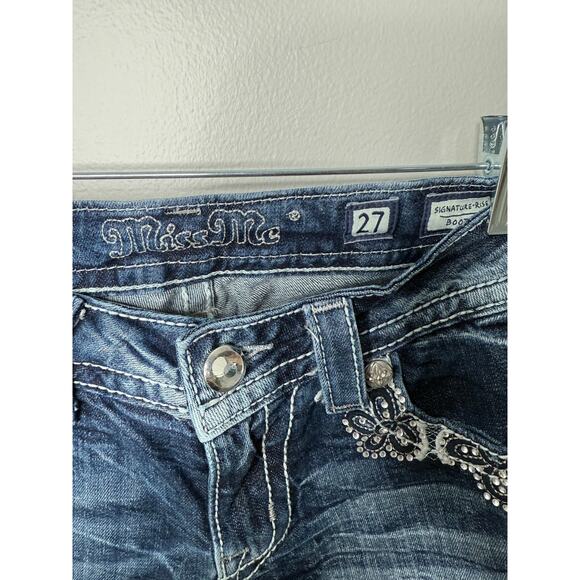 Miss Me Women's Embellished Bling Flap Pockets Signature Rise Bootcut Jeans 27 - Picture 4 of 9